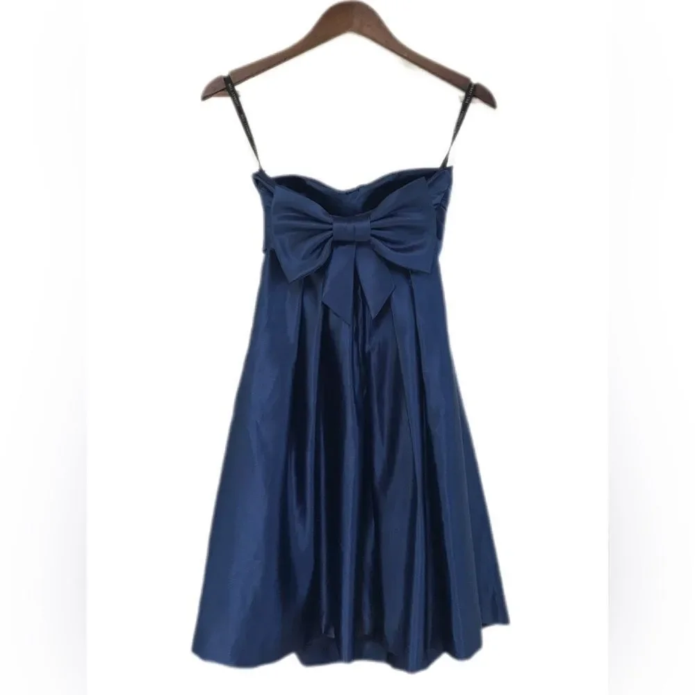 BILL LEVKOFF Navy Blue Strapless Satin Dress Short Bridesmaid‎ Formal Size 0